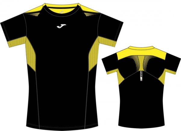 T-SHIRT RUNNING BLACK-YELLOW S/S