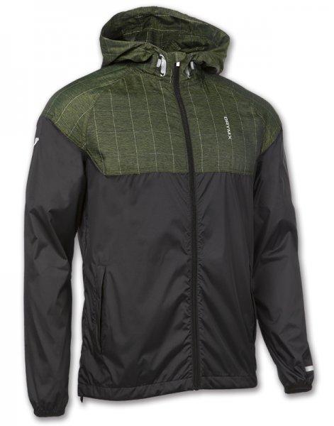 JACKET HOODED RUNNING BLACK-GREEN