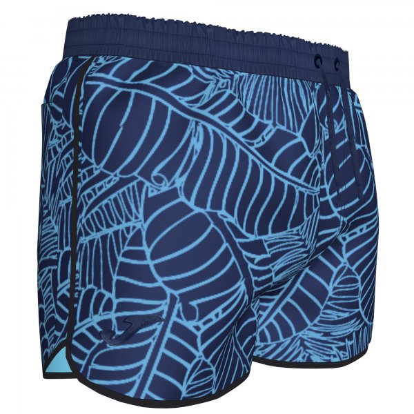SWIMSUIT SHORT TURQUOISE-NAVY LEAVES