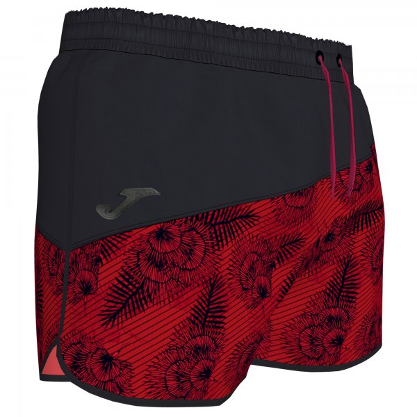 SWIMSUIT SHORT RED-BLACK FEATHERS