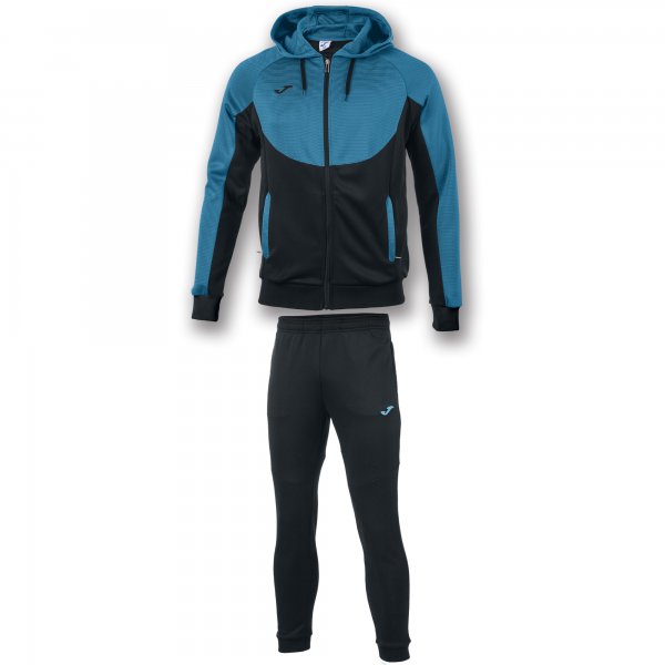TRACKSUIT WITH HOOD ESSENTIAL BLACK-TURQUOISE