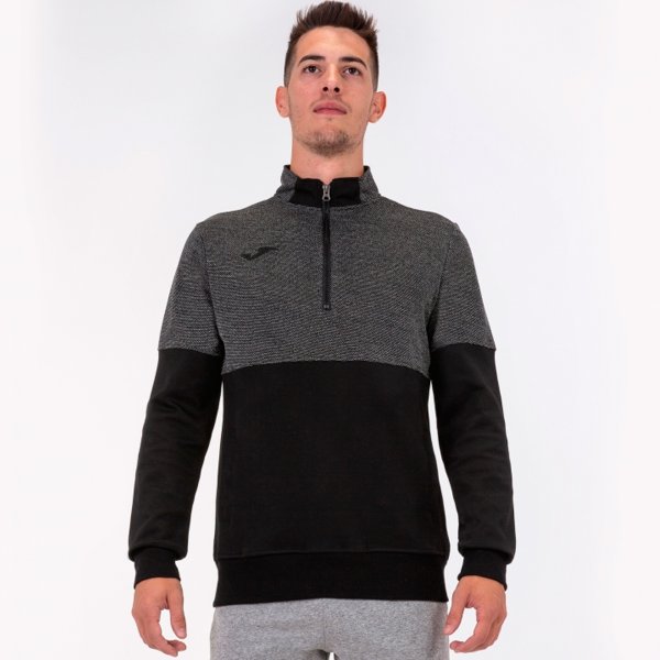SWEATSHIRT 1/2 ZIPPER BLACK-DARK MELANGE