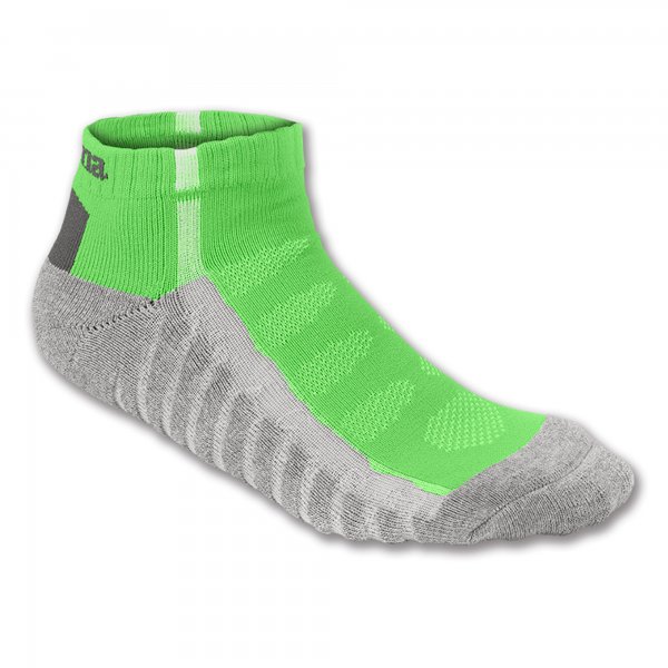 ANKLE SOCKS GREEN FLUOR-GREY STRIPED