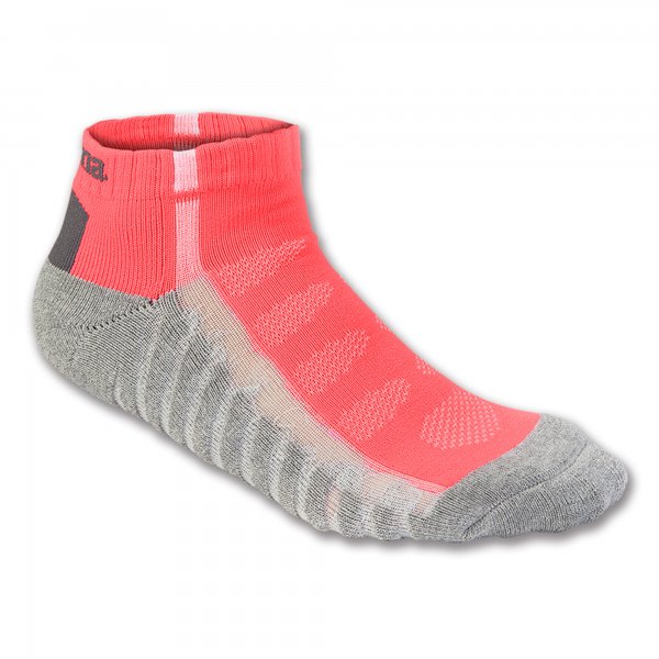 ANKLE SOCKS CORAL FLUOR-GREY STRIPED