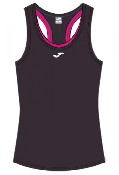SLEEVELESS  WOMAN GYM T-SHIRT BLACK-FUCSIA