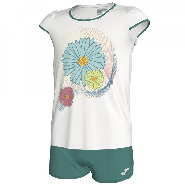 SET JUNIOR OFFWHITE-TURQUOISE FLOWER SUMMER GIRL