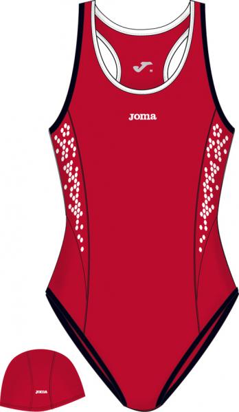 NADO RED/WHITE SWIMSUIT+SWIMMING CAP