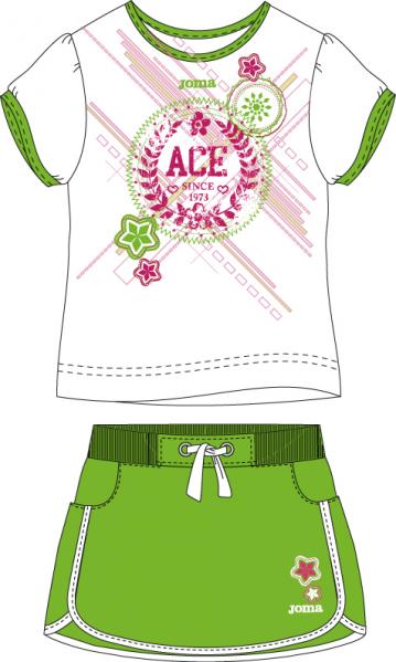 SET OF 2 PIECES WHITE-GREEN (T-SHIRT+SKIRT)